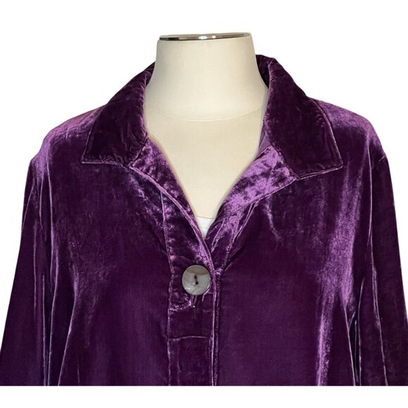 Habitat purple velvet ¾ sleeve button front shirt size L - Picture 5 of 13
